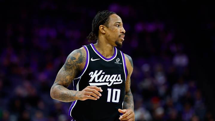 Jan 14, 2026; Sacramento, California, USA; Sacramento Kings guard DeMar DeRozan (10) looks on during the third quarter against the New York Knicks at Golden 1 Center. Jan 14, 2026; Sacramento, California, USA; Sacramento Kings guard DeMar DeRozan (10) looks on during the third quarter against the New York Knicks at Golden 1 Center.