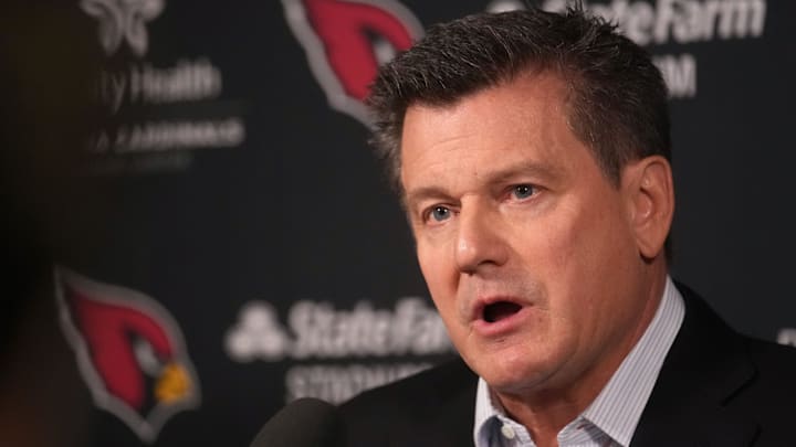 Arizona Cardinals owner Michael Bidwill speaks to the press from the Arizona Cardinals training center in Tempe after the decision to fire head coach Jonathan Gannon on Jan. 5, 2026.