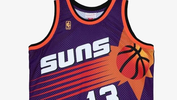 The Phoenix Suns road jersey from the 1996-97 NBA season. The Phoenix Suns road jersey from the 1996-97 NBA season.