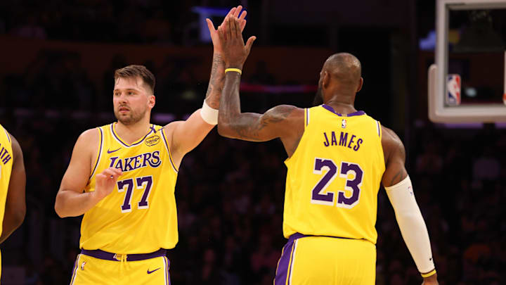 Los Angeles Lakers forward LeBron James and guard Luka Doncic