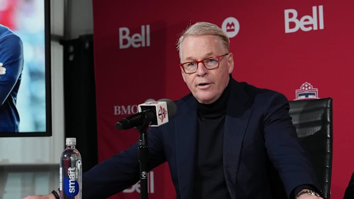 Jan 15, 2025; Toronto, Ontario, CAN; MLSE President and CEO Keith Pelley speaks to the media during the press conference at BMO Training Ground. Mandatory Credit: Nick Turchiaro-Imagn Images Jan 15, 2025; Toronto, Ontario, CAN; MLSE President and CEO Keith Pelley speaks to the media during the press conference at BMO Training Ground. Mandatory Credit: Nick Turchiaro-Imagn Images