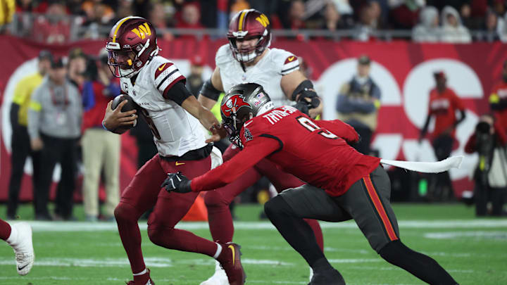 Jayden Daniels' rushing yards is too low for their playoff game against the Lions.