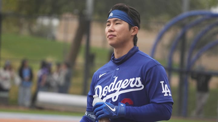 Feb 13, 2026; Glendale, AZ, USA; Los Angeles Dodgers second baseman Hyeseong Kim (6) gets ready to hit during spring training camp. Mandatory Credit: Rick Scuteri-Imagn Images Feb 13, 2026; Glendale, AZ, USA; Los Angeles Dodgers second baseman Hyeseong Kim (6) gets ready to hit during spring training camp. Mandatory Credit: Rick Scuteri-Imagn Images