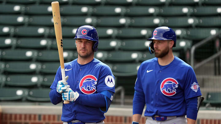 Feb 11, 2026; Mesa, AZ, USA; Chicago Cubs Alex Bregman (3) and Michael Busch (29) get ready to hit during spring training camp at Sloan Park. Mandatory Credit: Rick Scuteri-Imagn Images Feb 11, 2026; Mesa, AZ, USA; Chicago Cubs Alex Bregman (3) and Michael Busch (29) get ready to hit during spring training camp at Sloan Park. Mandatory Credit: Rick Scuteri-Imagn Images