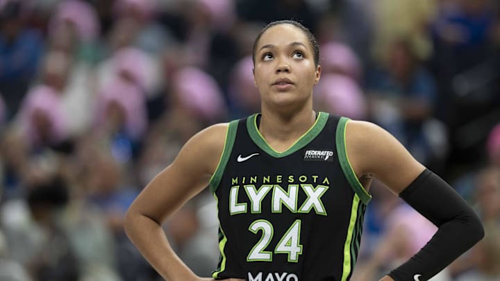 Sep 11, 2025; Minneapolis, Minnesota, USA; Minnesota Lynx forward Napheesa Collier (24) during the second half against the Golden State Valkyries at Target Center. Mandatory Credit: Jesse Johnson-Imagn Images