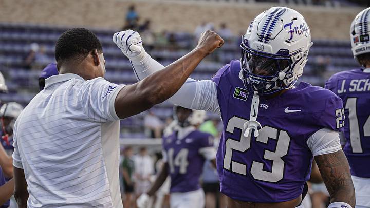 TCU No 23 warm-up before ASU game at Amon G Carter Stadium, 2026