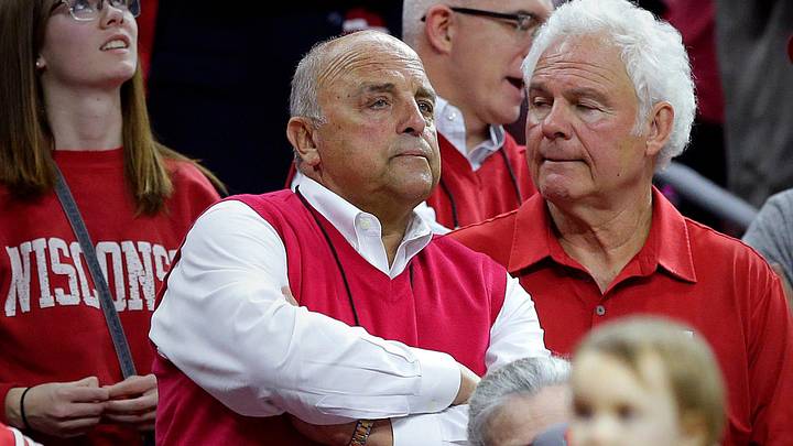 Wisconsin Athletic Director Barry Alvarez watches in the closing minutes during Notre Dame's 61-56 win over Wisconsin to advance to the Elite Eight  n the NCAA Tournament East Regional   at the Wells Fargo Center in Philadelphia, PA, Friday,  March 25, 2016. Milwaukee Journal Sentinel photo by Rick Wood/RWOOD @JOURNALSENTINEL.COM ORG XMIT: 20087245A

Uwmen26 22ofx Spt Wood