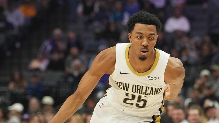 Apr 3, 2026; Sacramento, California, USA; New Orleans Pelicans forward Trey Murphy III (25) during the first quarter against the Sacramento Kings at Golden 1 Center. Mandatory Credit: Darren Yamashita-Imagn Images Apr 3, 2026; Sacramento, California, USA; New Orleans Pelicans forward Trey Murphy III (25) during the first quarter against the Sacramento Kings at Golden 1 Center. Mandatory Credit: Darren Yamashita-Imagn Images