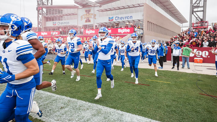 BYU runs out of the tunnel against Iowa State BYU runs out of the tunnel against Iowa State
