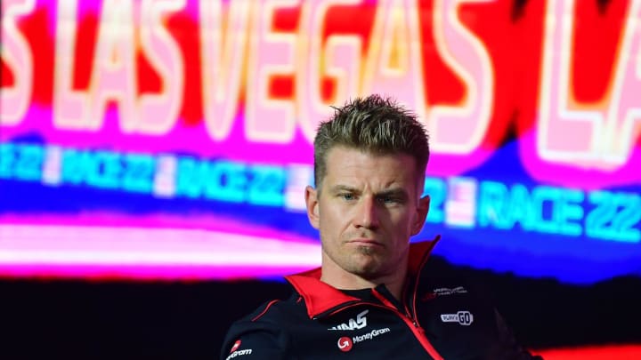 Nov 15, 2023; Las Vegas, Nevada, USA; Haas F1 driver Nico Hulkenberg of Germany during media
