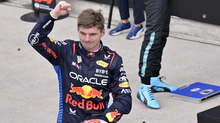 Jun 9, 2024; Montreal, Quebec, CAN; Red Bull Racing driver Max Verstappen (NED) reacts after winning the Canadian Grand Prix at Circuit Gilles Villeneuve. Mandatory Credit: Eric Bolte-USA TODAY Sports Jun 9, 2024; Montreal, Quebec, CAN; Red Bull Racing driver Max Verstappen (NED) reacts after winning the Canadian Grand Prix at Circuit Gilles Villeneuve. Mandatory Credit: Eric Bolte-USA TODAY Sports