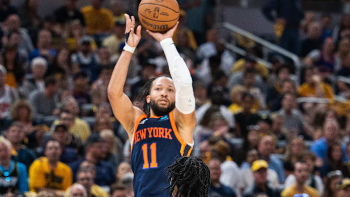 May 12, 2024; Indianapolis, Indiana, USA; New York Knicks guard Jalen Brunson (11) shoots the ball