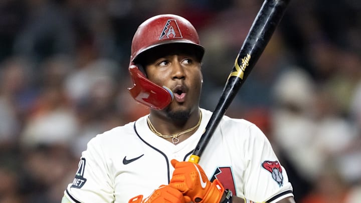 Sep 16, 2025; Phoenix, Arizona, USA; Arizona Diamondbacks shortstop Geraldo Perdomo against the San Francisco Giants at Chase Field. Mandatory Credit: Mark J. Rebilas-Imagn Images