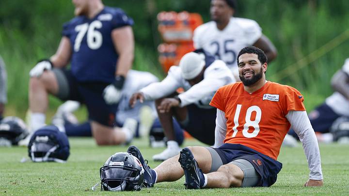 Chicago Bears QB Caleb Williams smiles during Minicamp at Halas Hall. Mandatory Credit: Kamil Krzaczynski-Imagn Images Chicago Bears QB Caleb Williams smiles during Minicamp at Halas Hall. Mandatory Credit: Kamil Krzaczynski-Imagn Images