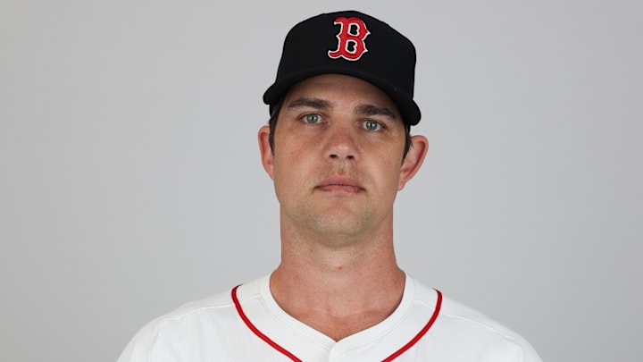 Feb 18, 2025; Lee County, FL, USA; Boston Red Sox pitcher Robert Stock (78) participates in media day at JetBlue Park at Fenway South. Mandatory Credit: Nathan Ray Seebeck-Imagn Images