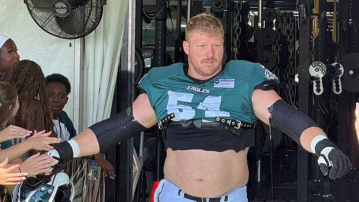 Eagles center Cam Jurgens was in good form during a lengthy interview at his locker on the same day the Eagles flew to Nashville for a Week 2 game against the Tennessee Titans. Eagles center Cam Jurgens was in good form during a lengthy interview at his locker on the same day the Eagles flew to Nashville for a Week 2 game against the Tennessee Titans.
