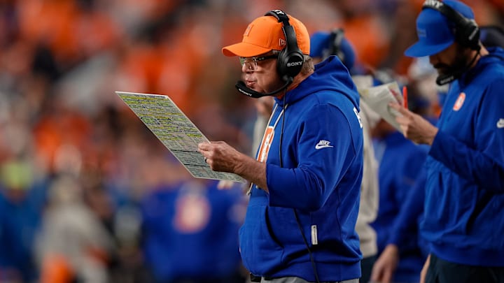 Jan 4, 2026; Denver, Colorado, USA; Denver Broncos head coach Sean Payton in the fourth quarter against the Los Angeles Chargers at Empower Field at Mile High. Mandatory Credit: Isaiah J. Downing-Imagn Images