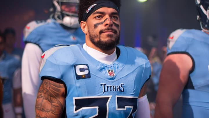 Nov 30, 2025; Nashville, Tennessee, USA;  Tennessee Titans safety Amani Hooker (37) takes the field against the Jacksonville Jaguars during the first half at Nissan Stadium. Mandatory Credit: Steve Roberts-Imagn Images