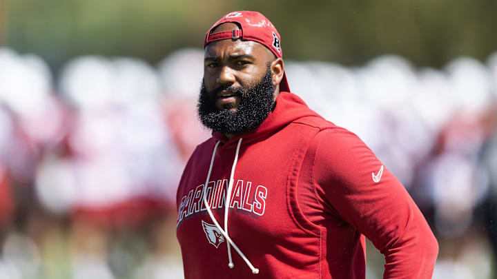Jun 10, 2025; Tempe, AZ, USA; Arizona Cardinals defensive line coach Winston DeLattiboudere III during minicamp at the teams Arizona Cardinals Training Facility. Mandatory Credit: Mark J. Rebilas-Imagn Images