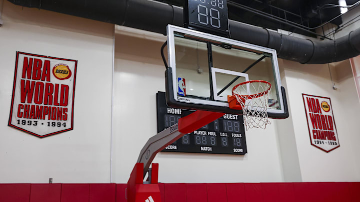 Jun 24, 2022; Houston, Texas, USA; General view inside the practice court at Toyota Center before a press conference for 2022 draft picks. Mandatory Credit: Troy Taormina-Imagn Images