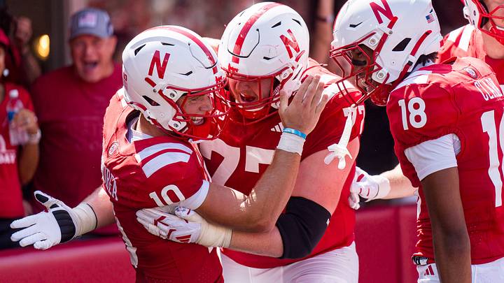 Anthony Colandrea celebrates with Gunnar Gottula and Quinn Clark after scoring on a 13-yard run against Ohio. Anthony Colandrea celebrates with Gunnar Gottula and Quinn Clark after scoring on a 13-yard run against Ohio.