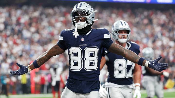 Dallas Cowboys wide receiver CeeDee Lamb reacts after a fourth quarter touchdown against the Houston Texans.