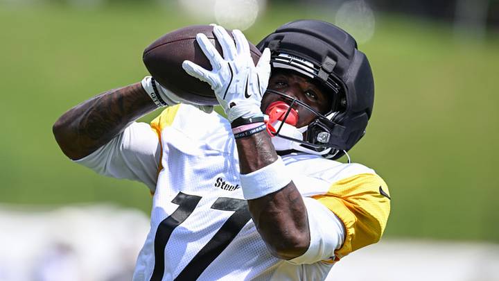 Aug 03, 2026; Latrobe, PA, USA; Pittsburgh Steelers wide receiver Germie Bernard (17) participates in a practice session at Training camp at Saint Vincent College. Mandatory Credit: Barry Reeger-Imagn Images Aug 03, 2026; Latrobe, PA, USA; Pittsburgh Steelers wide receiver Germie Bernard (17) participates in a practice session at Training camp at Saint Vincent College. Mandatory Credit: Barry Reeger-Imagn Images