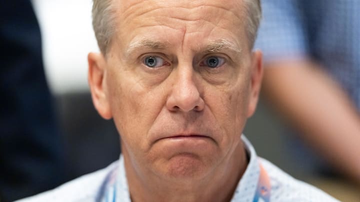 Mar 31, 2026; Phoenix, AZ, USA; Cleveland Browns head coach Todd Monken speaks to reporters in the media during the 2026 NFL Annual League Meeting at the Arizona Biltmore. Mandatory Credit: Mark J. Rebilas-Imagn Images