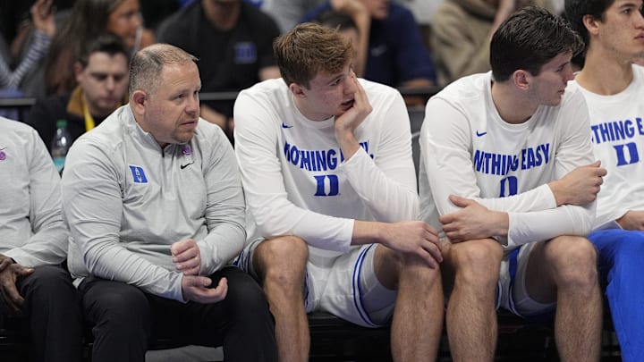 Duke forward Cooper Flagg sits on the bench during the Blue Devils' 74–71 win over Georgia Tech on Thursday.