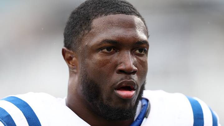 Indianapolis Colts linebacker Jaylon Carlies looks on after a game against the Jacksonville Jaguars Indianapolis Colts linebacker Jaylon Carlies looks on after a game against the Jacksonville Jaguars