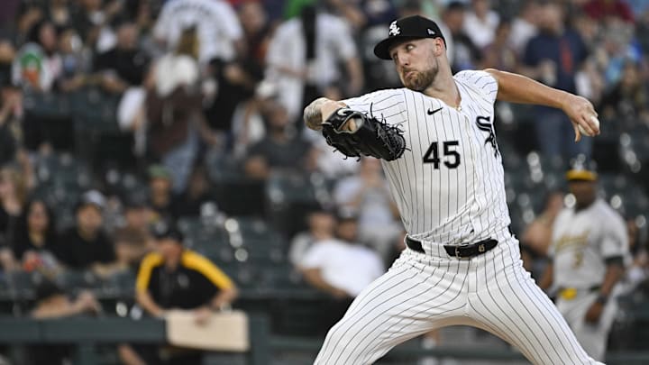 Sep 13, 2024; Chicago, Illinois, USA; Chicago White Sox pitcher Garrett Crochet (45) delivers against the Oakland Athletics during the first inning at Guaranteed Rate Field. Mandatory Credit: Matt Marton-Imagn Images Sep 13, 2024; Chicago, Illinois, USA; Chicago White Sox pitcher Garrett Crochet (45) delivers against the Oakland Athletics during the first inning at Guaranteed Rate Field. Mandatory Credit: Matt Marton-Imagn Images