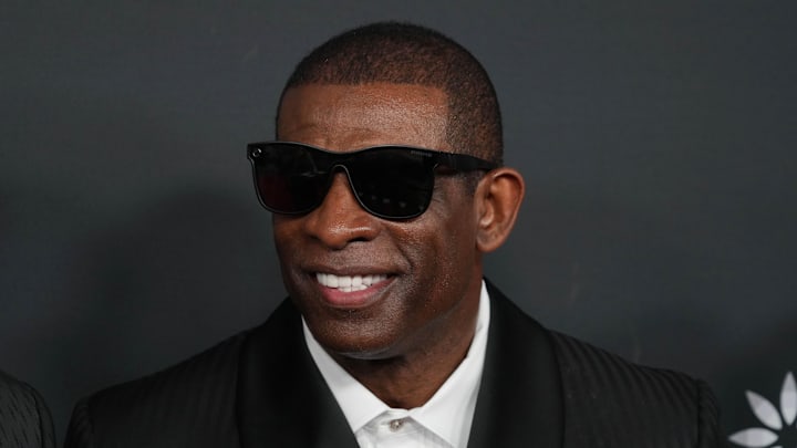 Feb 6, 2025; New Orleans, LA, USA;  Deion Sanders on the red carpet before Super Bowl LIX NFL Honors at Saenger Theatre. Mandatory Credit: Kirby Lee-Imagn Images