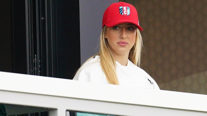 Brittany Mahomes in attendance before a NWSL playoff match between the Kansas City Current and the North Carolina Courage at CPKC Stadium.