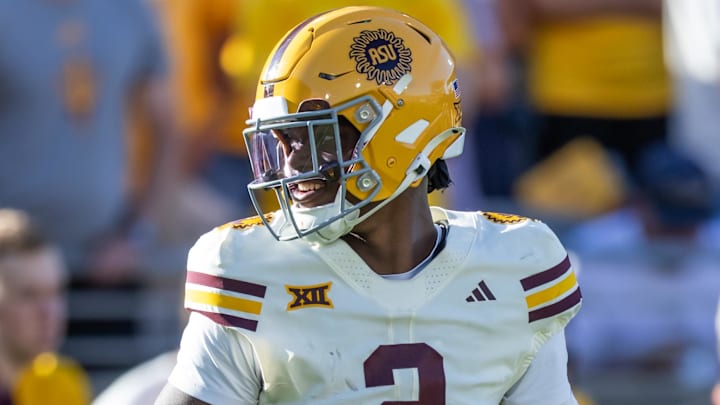 Oct 18, 2025; Tempe, Arizona, USA; Arizona State Sun Devils quarterback Jeff Sims (2) against the Texas Tech Red Raiders at Mountain America Stadium. Mandatory Credit: Mark J. Rebilas-Imagn Images