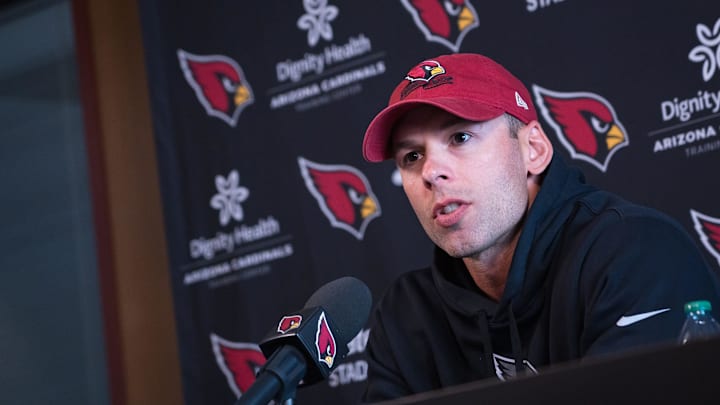 Arizona Cardinals head coach Jonathan Gannon speaks to the media during a news conference at the Arizona Cardinals head coach Jonathan Gannon speaks to the media during a news conference at the