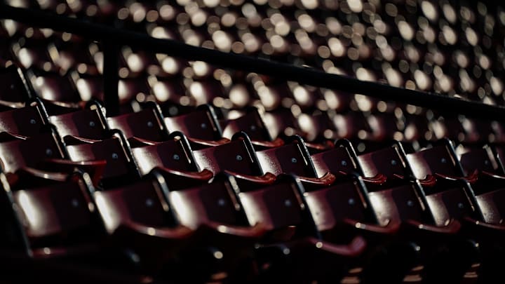 Jul 28, 2020; Boston, Massachusetts, USA; Empty seats at Fenway Park before the start of the game against the New York Mets and Boston Red Sox. Mandatory Credit: David Butler II-Imagn Images