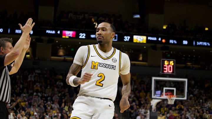 Feb. 25, 2025; Columbia, Missouri, USA; Missouri Tigers guard Tamar Bates Grill in the first half against the South Carolina Gamecocks at Mizzou Arena.