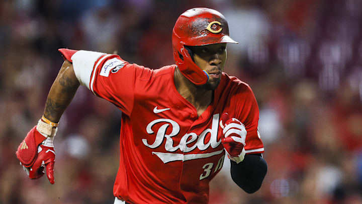 Cincinnati Reds outfielder Will Benson (30) reaches first