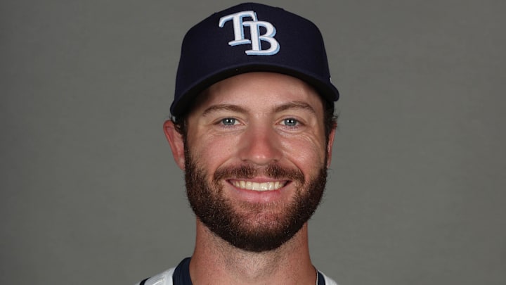 Feb 19, 2026; PortCharlotte, FL, USA; Tampa Bay Rays left fielder Jacob Melton (29) poses for a photo during media day.
