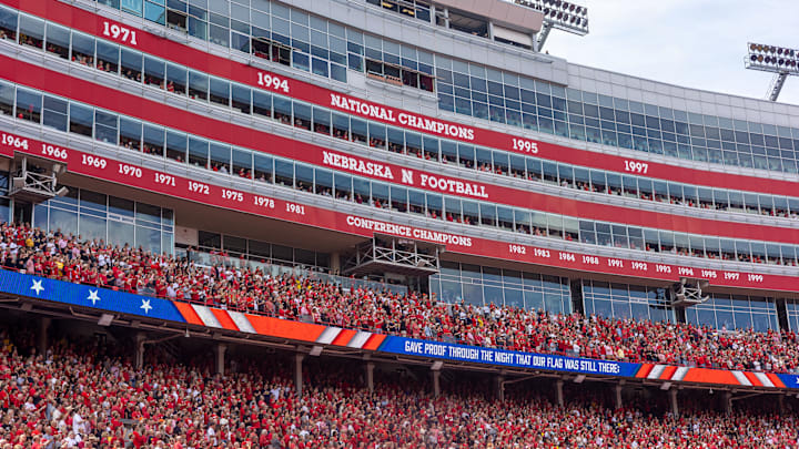 Fans pack Memorial Stadium for the Michigan-Nebraska football game on Sept. 20, 2025.