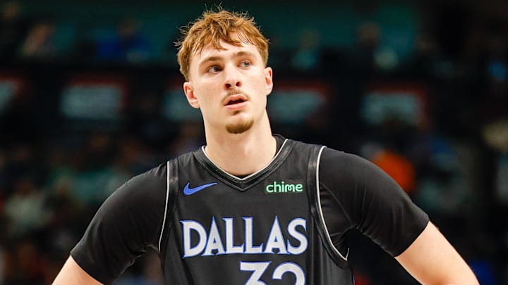 Dec 6, 2025; Dallas, Texas, USA; Dallas Mavericks forward Cooper Flagg (32) looks up at the crowd during the third quarter against the Houston Rockets at American Airlines Center. Mandatory Credit: Andrew Dieb-Imagn Images
