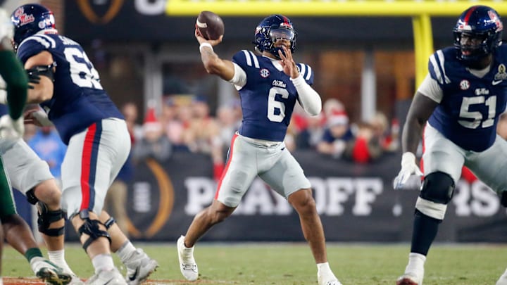 Dec 20, 2025; Oxford, MS, USA; Mississippi Rebels quarterback Trinidad Chambliss (6) passes the ball during the third quarter against the Tulane Green Wave at Vaught-Hemingway Stadium. Mandatory Credit: Petre Thomas-Imagn Images Dec 20, 2025; Oxford, MS, USA; Mississippi Rebels quarterback Trinidad Chambliss (6) passes the ball during the third quarter against the Tulane Green Wave at Vaught-Hemingway Stadium. Mandatory Credit: Petre Thomas-Imagn Images