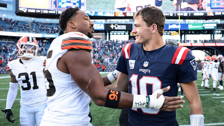 Drake Maye overcame being sacked by Myles Garrett five times to still put up an impressive performance Drake Maye overcame being sacked by Myles Garrett five times to still put up an impressive performance