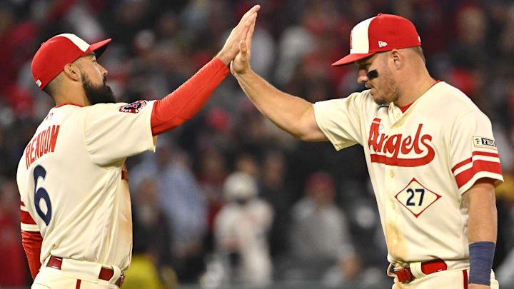 Apr 11, 2023; Anaheim, California, USA; Los Angeles Angels third baseman Anthony Rendon (6)