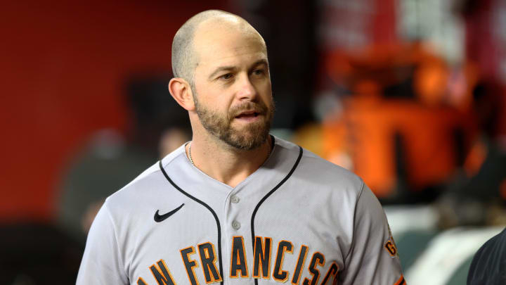 Jul 5, 2022; Phoenix, Arizona, USA; San Francisco Giants infielder Evan Longoria against the Arizona Diamondbacks at Chase Field