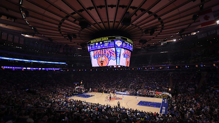 Oct 25, 2024; New York, New York, USA; General view of Madison Square Garden during opening tipoff between the New York Knicks and the Indiana Pacers during the first quarter at Madison Square Garden. Mandatory Credit: Brad Penner-Imagn Images Oct 25, 2024; New York, New York, USA; General view of Madison Square Garden during opening tipoff between the New York Knicks and the Indiana Pacers during the first quarter at Madison Square Garden. Mandatory Credit: Brad Penner-Imagn Images