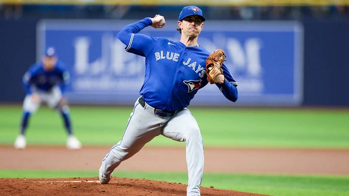 Aug 20, 2026; St. Petersburg, Florida, USA; Toronto Blue Jays starting pitcher Shane Bieber (57) throws a pitch against the Tampa Bay Rays in the first inning at Tropicana Field. Mandatory Credit: Nathan Ray Seebeck-Imagn Images Aug 20, 2026; St. Petersburg, Florida, USA; Toronto Blue Jays starting pitcher Shane Bieber (57) throws a pitch against the Tampa Bay Rays in the first inning at Tropicana Field. Mandatory Credit: Nathan Ray Seebeck-Imagn Images
