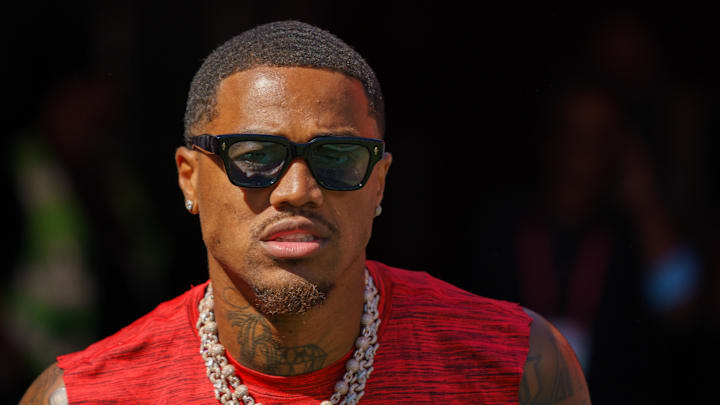 Sep 29, 2024; Santa Clara, California, USA; New England Patriots wide receiver Kendrick Bourne (84) before the start of the game against the San Francisco 49ers at Levi's Stadium. Mandatory Credit: Neville E. Guard-Imagn Images Sep 29, 2024; Santa Clara, California, USA; New England Patriots wide receiver Kendrick Bourne (84) before the start of the game against the San Francisco 49ers at Levi's Stadium. Mandatory Credit: Neville E. Guard-Imagn Images