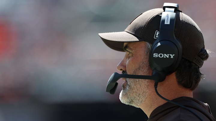 Sep 7, 2025; Cleveland, Ohio, USA; Cleveland Browns head coach Kevin Stefanski during the second quarter against the Cincinnati Bengals at Huntington Bank Field. Mandatory Credit: Scott Galvin-Imagn Images