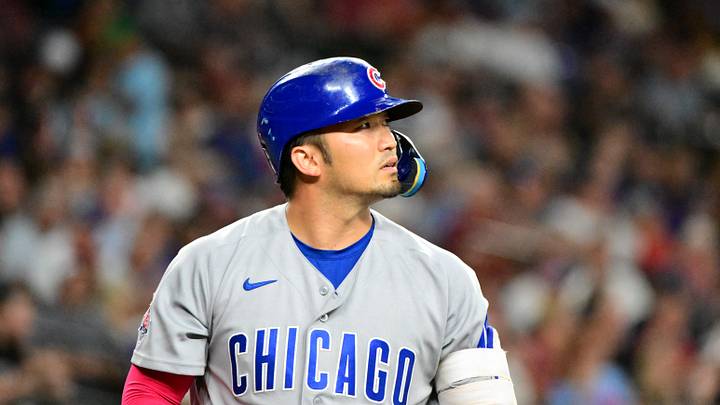 Aug 24, 2026; Phoenix, Arizona, USA;  Chicago Cubs right fielder Seiya Suzuki (27) looks on after striking out in the second inning against the Arizona Diamondbacks at Chase Field.  Mandatory Credit: Matt Kartozian-Imagn Images